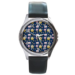 Autumn Pumpkins Round Metal Watch by SychEva