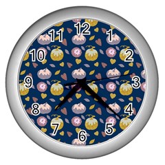 Autumn Pumpkins Wall Clock (Silver)