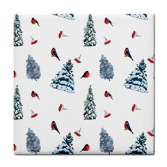 Christmas Trees And Bullfinches Tile Coaster by SychEva