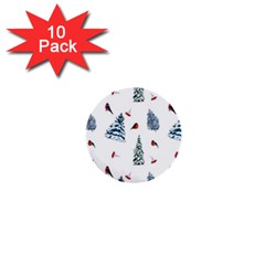 Christmas Trees And Bullfinches 1  Mini Buttons (10 Pack)  by SychEva