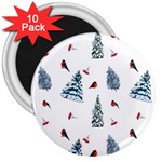 Christmas Trees And Bullfinches 3  Magnets (10 pack)  Front