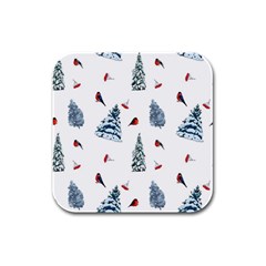 Christmas Trees And Bullfinches Rubber Square Coaster (4 Pack) by SychEva