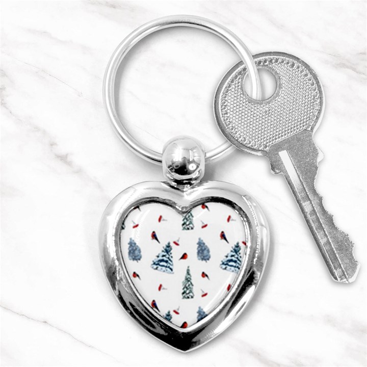 Christmas Trees And Bullfinches Key Chain (Heart)