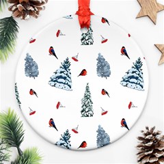 Christmas Trees And Bullfinches Round Ornament (two Sides) by SychEva