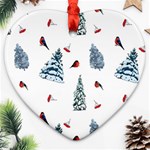 Christmas Trees And Bullfinches Heart Ornament (Two Sides) Front