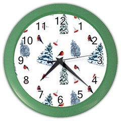 Christmas Trees And Bullfinches Color Wall Clock by SychEva