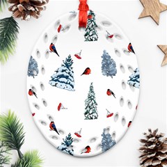 Christmas Trees And Bullfinches Oval Filigree Ornament (two Sides) by SychEva