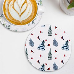 Christmas Trees And Bullfinches Uv Print Round Tile Coaster by SychEva