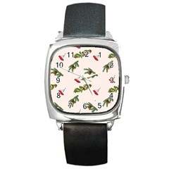 Rowan Branches And Spruce Branches Square Metal Watch by SychEva