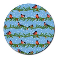 Bullfinches On Spruce Branches Round Mousepads by SychEva