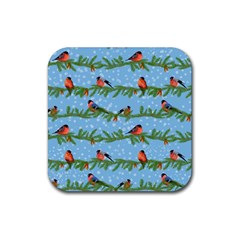 Bullfinches On Spruce Branches Rubber Coaster (square) by SychEva