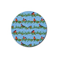 Bullfinches On Spruce Branches Rubber Coaster (round) by SychEva