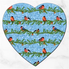 Bullfinches On Spruce Branches Jigsaw Puzzle (heart) by SychEva