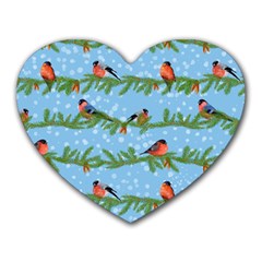 Bullfinches On Spruce Branches Heart Mousepads by SychEva