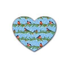 Bullfinches On Spruce Branches Rubber Coaster (heart) by SychEva