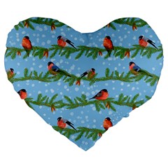 Bullfinches On Spruce Branches Large 19  Premium Heart Shape Cushions by SychEva