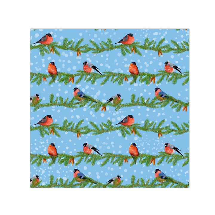 Bullfinches On Spruce Branches Small Satin Scarf (Square)