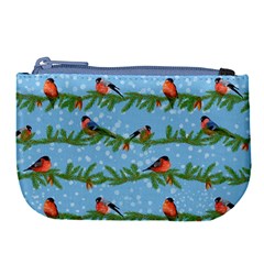 Bullfinches On Spruce Branches Large Coin Purse by SychEva