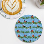 Bullfinches On Spruce Branches UV Print Round Tile Coaster Front