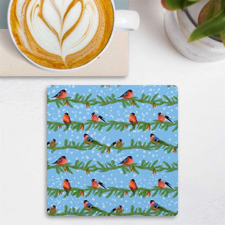 Bullfinches On Spruce Branches UV Print Square Tile Coaster 