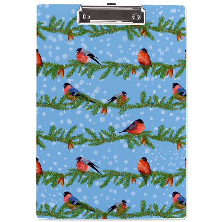 Bullfinches On Spruce Branches A4 Clipboard