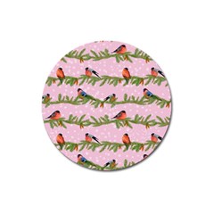 Bullfinches Sit On Branches On A Pink Background Magnet 3  (round) by SychEva