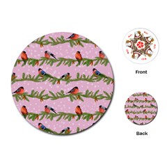 Bullfinches Sit On Branches On A Pink Background Playing Cards Single Design (round) by SychEva