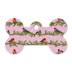 Bullfinches Sit On Branches On A Pink Background Dog Tag Bone (two Sides) by SychEva