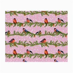 Bullfinches Sit On Branches On A Pink Background Small Glasses Cloth (2 Sides) by SychEva