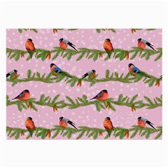 Bullfinches Sit On Branches On A Pink Background Large Glasses Cloth (2 Sides) by SychEva