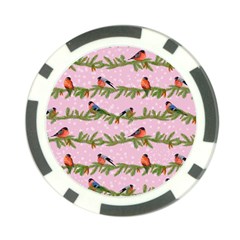 Bullfinches Sit On Branches On A Pink Background Poker Chip Card Guard by SychEva