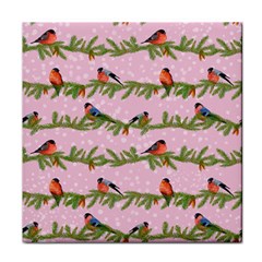 Bullfinches Sit On Branches On A Pink Background Face Towel by SychEva