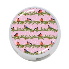 Bullfinches Sit On Branches On A Pink Background 4-port Usb Hub (one Side) by SychEva