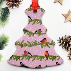 Bullfinches Sit On Branches On A Pink Background Christmas Tree Ornament (two Sides) by SychEva