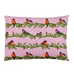 Bullfinches Sit On Branches On A Pink Background Pillow Case (two Sides) by SychEva