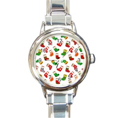 Christmas Socks  Round Italian Charm Watch by SychEva