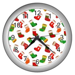 Christmas Socks  Wall Clock (silver) by SychEva