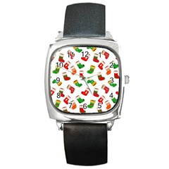 Christmas Socks  Square Metal Watch by SychEva