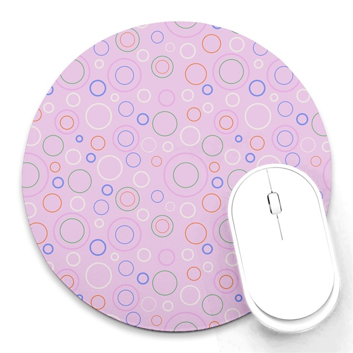 Multicolored Circles On A Pink Background Round Mousepads