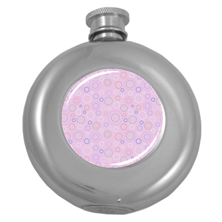 Multicolored Circles On A Pink Background Round Hip Flask (5 oz)