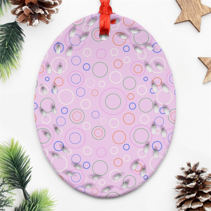 Multicolored Circles On A Pink Background Oval Filigree Ornament (Two Sides)