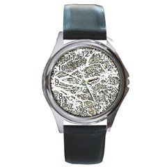 Linear Art Botanic Illustration Round Metal Watch by dflcprintsclothing