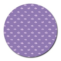 Pink Clouds On Purple Background Round Mousepads by SychEva