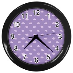 Pink Clouds On Purple Background Wall Clock (black) by SychEva