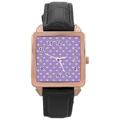 Pink Clouds On Purple Background Rose Gold Leather Watch  by SychEva