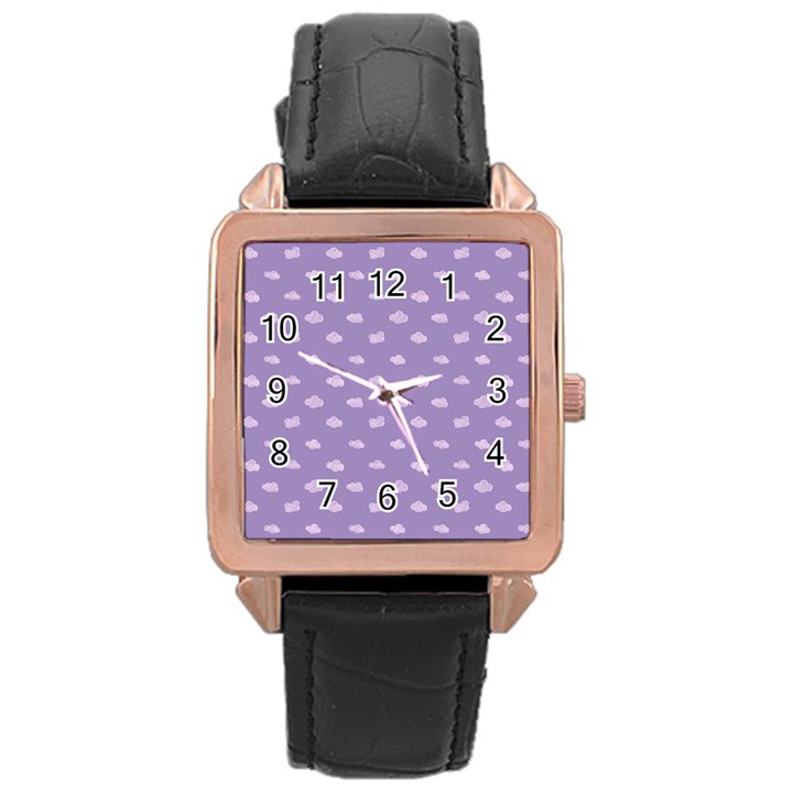 Pink Clouds On Purple Background Rose Gold Leather Watch 