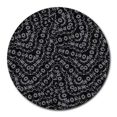 Black And White Modern Intricate Ornate Pattern Round Mousepads by dflcprintsclothing