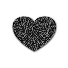 Black And White Modern Intricate Ornate Pattern Rubber Coaster (heart) by dflcprintsclothing