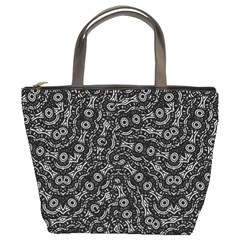 Black And White Modern Intricate Ornate Pattern Bucket Bag by dflcprintsclothing