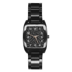 Black And White Modern Intricate Ornate Pattern Stainless Steel Barrel Watch by dflcprintsclothing